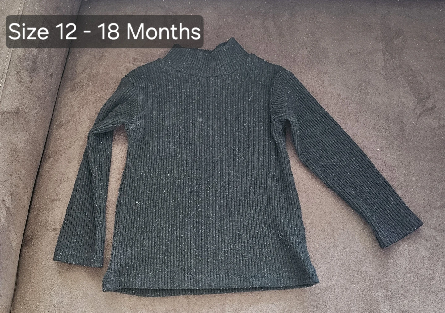 Black Ribbed Mock Neck Long Sleeve Shirt - Size 12-18 Months