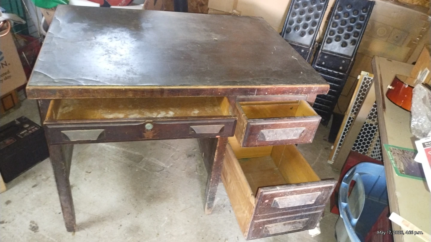 Vintage Wooden Desk with Drawers - photo 2
