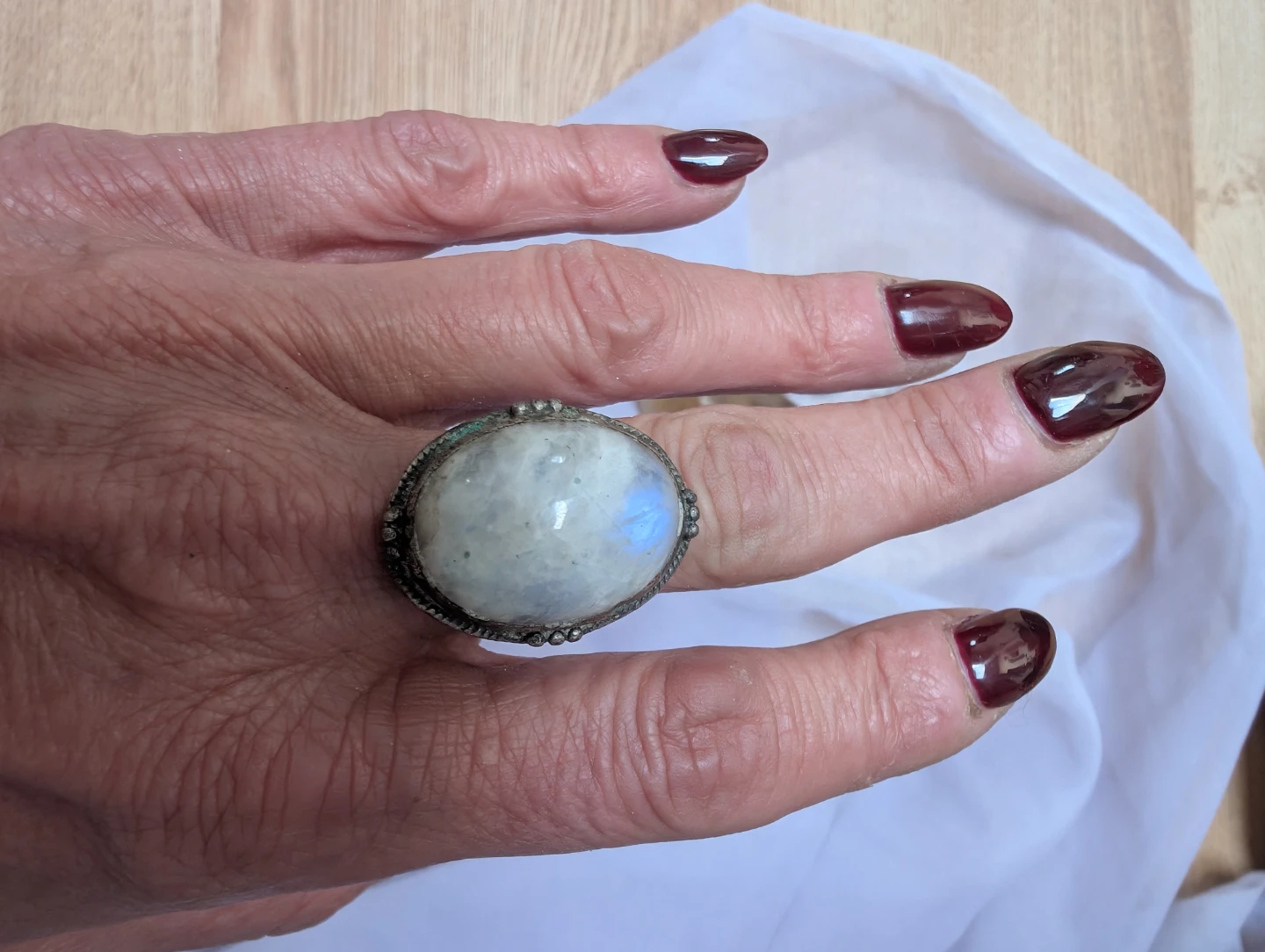 Large iridescent Moonstone Ring Sterling Silver