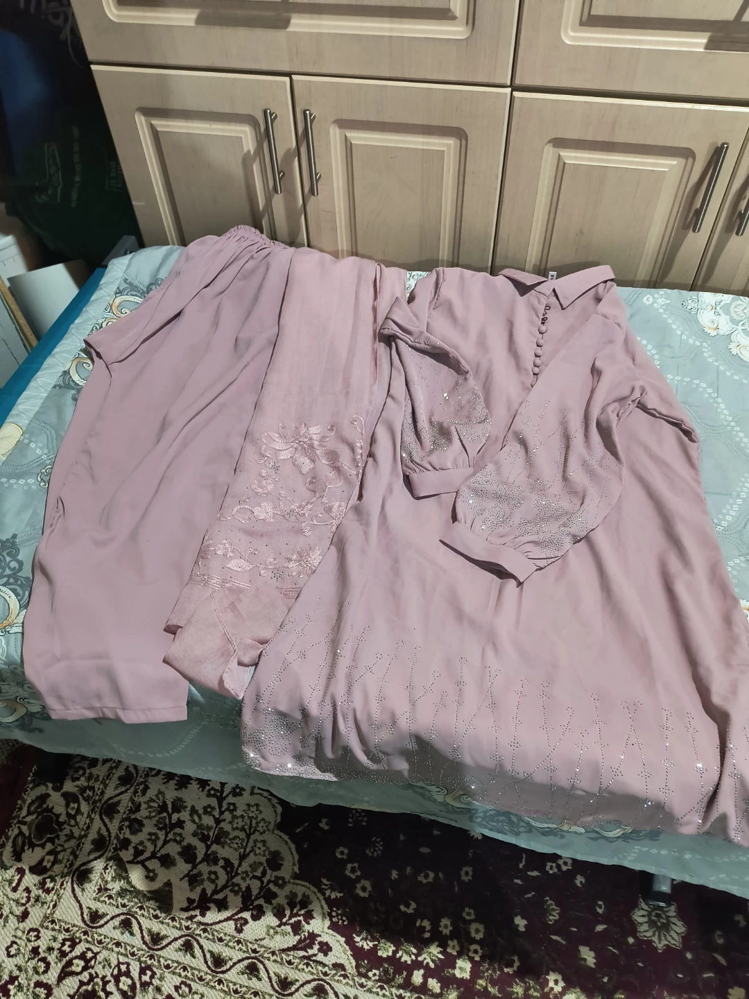 Pink Embellished Dress and Pants Set with duppatah