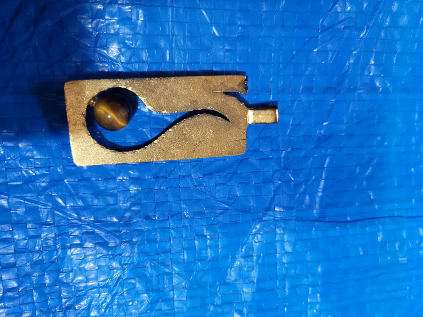 Vintage Brass & Tiger Eye Stone Pendant - photo 2