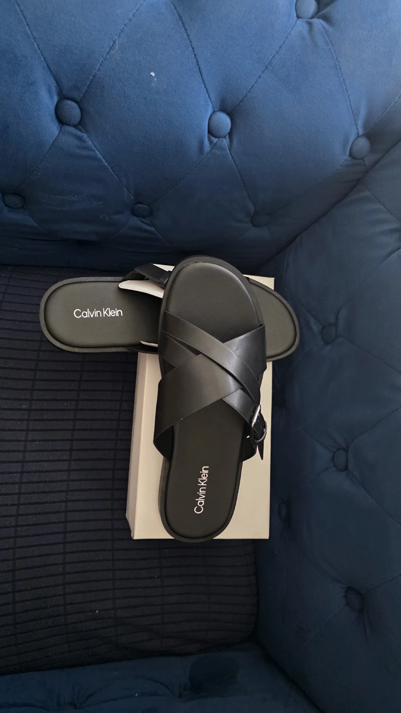 Calvin Klein Black Leather Criss-Cross Strap Sandals with Box - photo 2