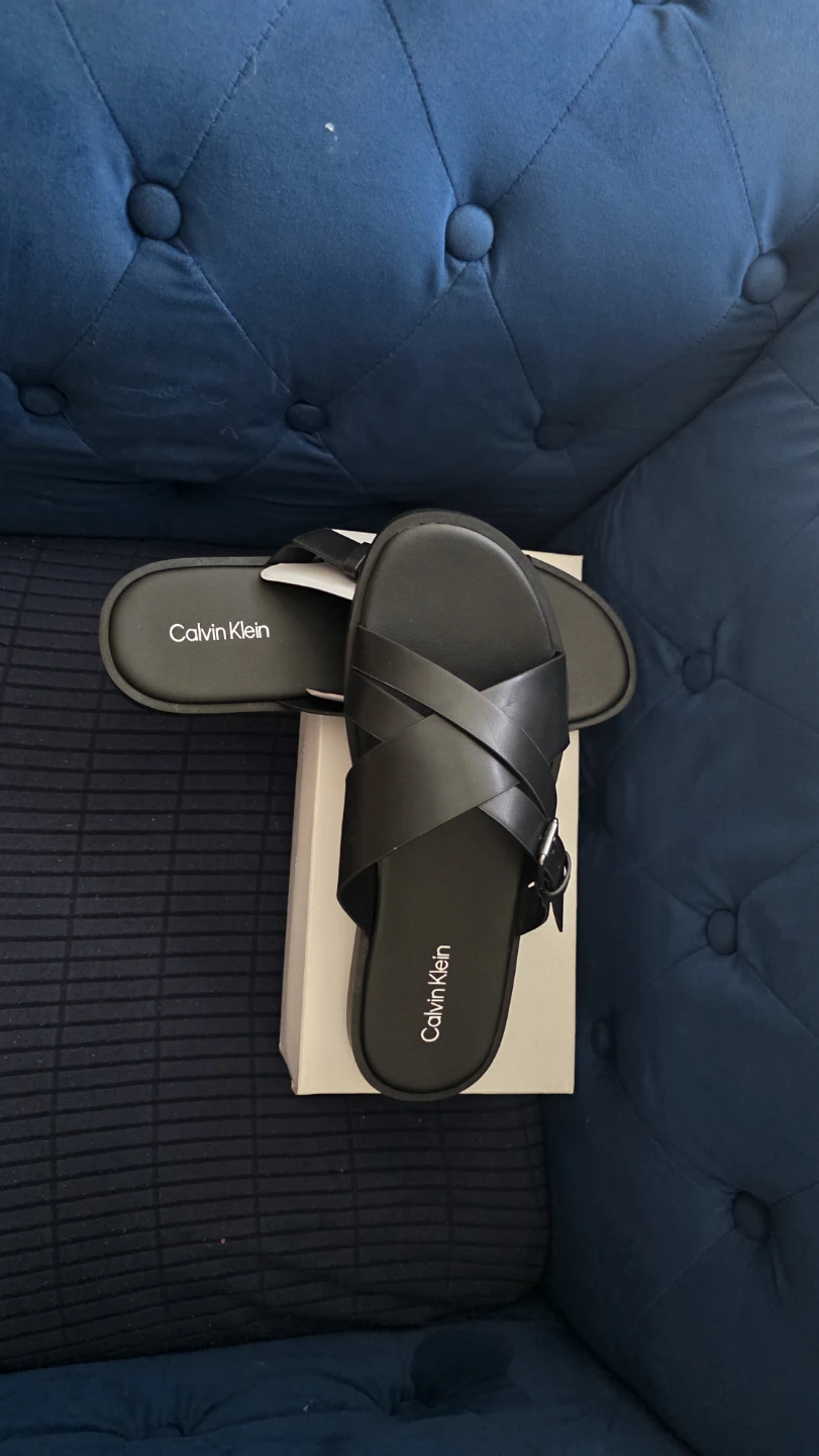 Calvin Klein Black Leather Criss-Cross Strap Sandals with Box - photo 3