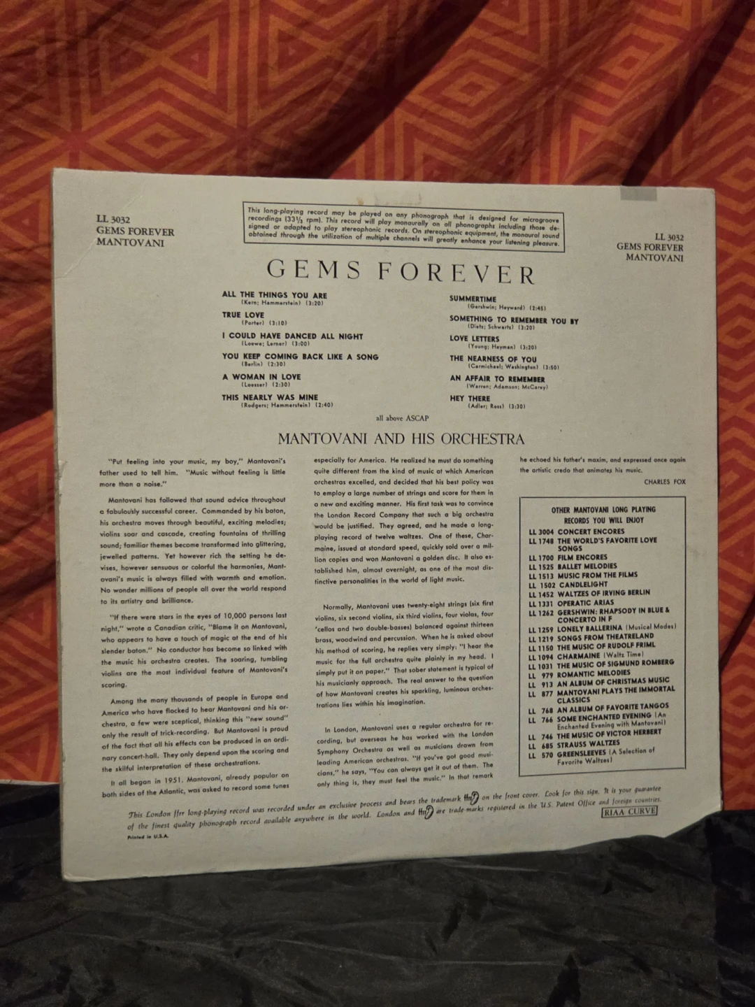 Mantovani and His Orchestra - Gems Forever... Vinyl LP - photo 4