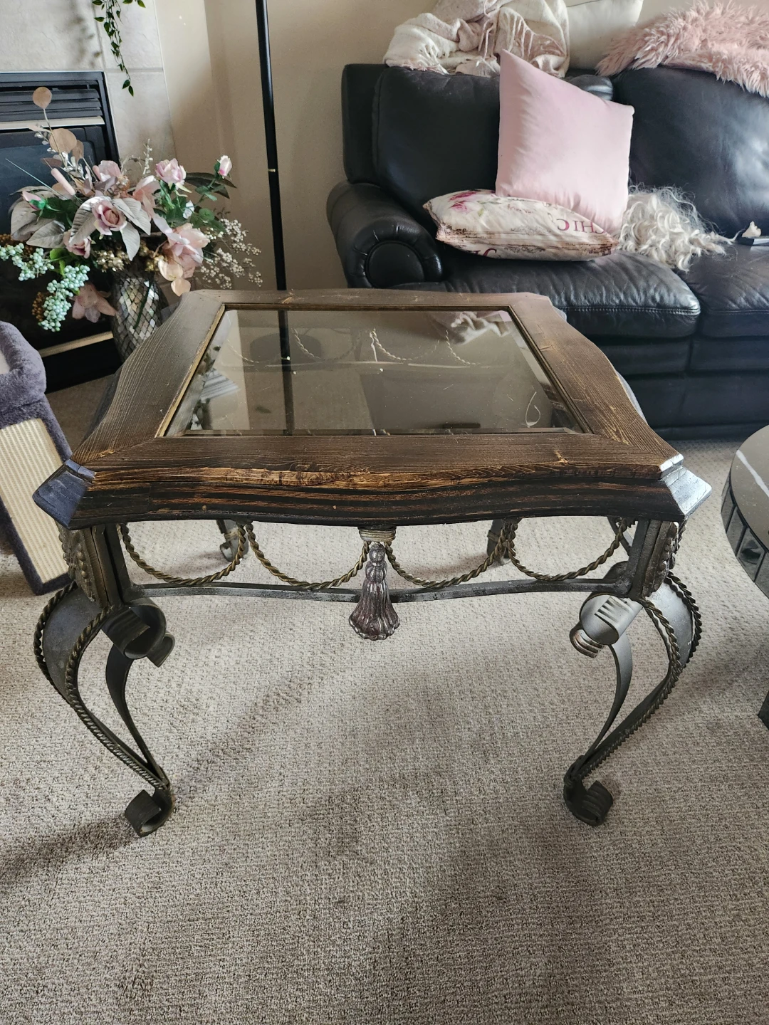 Ornate Wood and Glass Coffee Table
