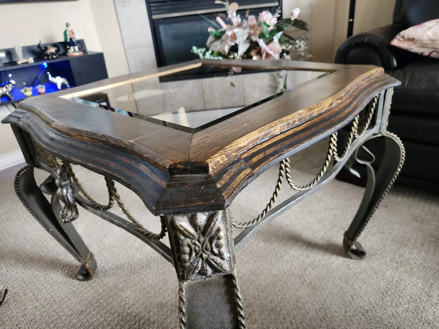 Ornate Wood and Glass Coffee Table - photo 5