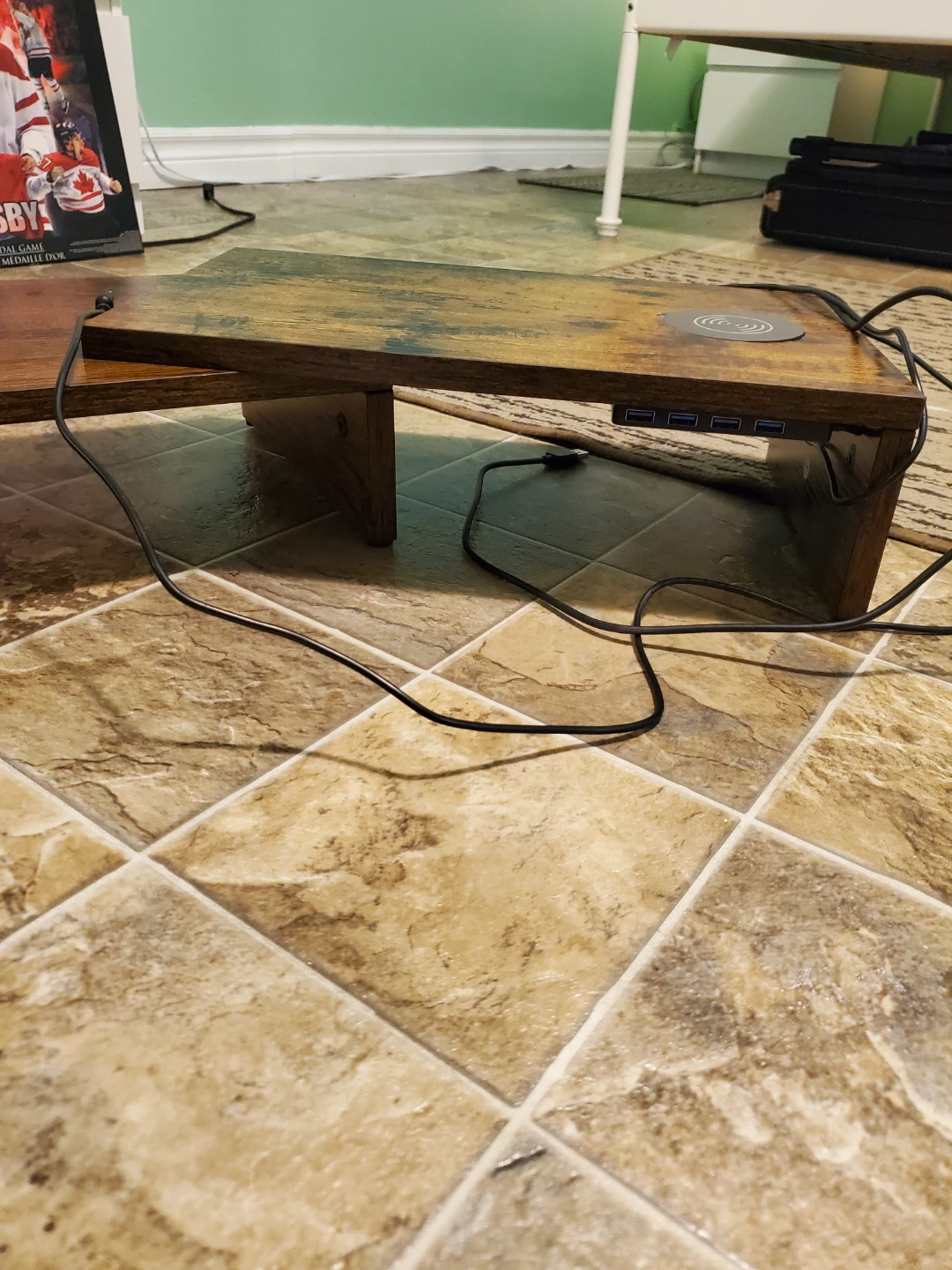 Wooden Desktop Monitor Riser with Wireless Charger and USB Hub - photo 3
