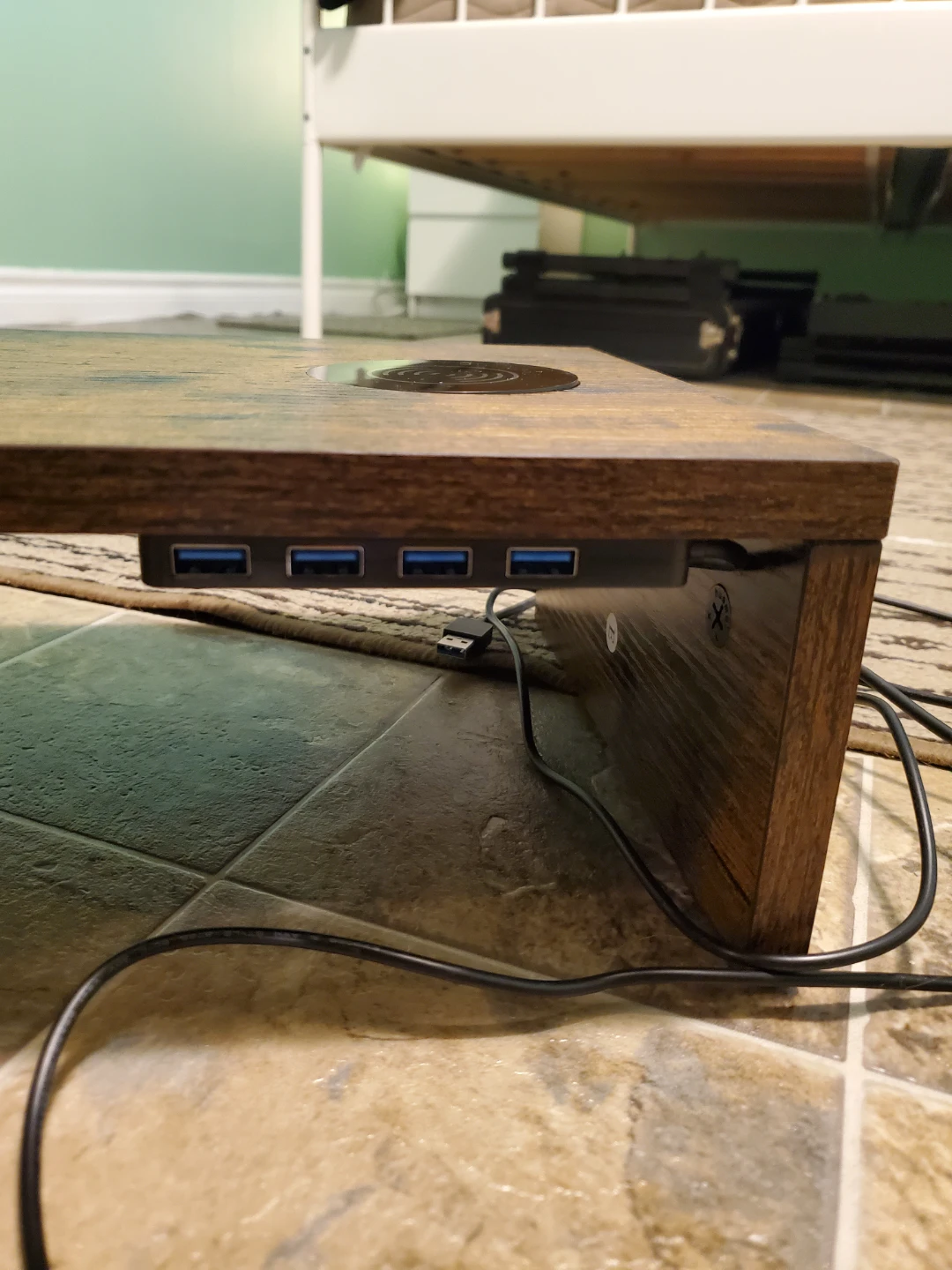 Wooden Desktop Monitor Riser with Wireless Charger and USB Hub - photo 4