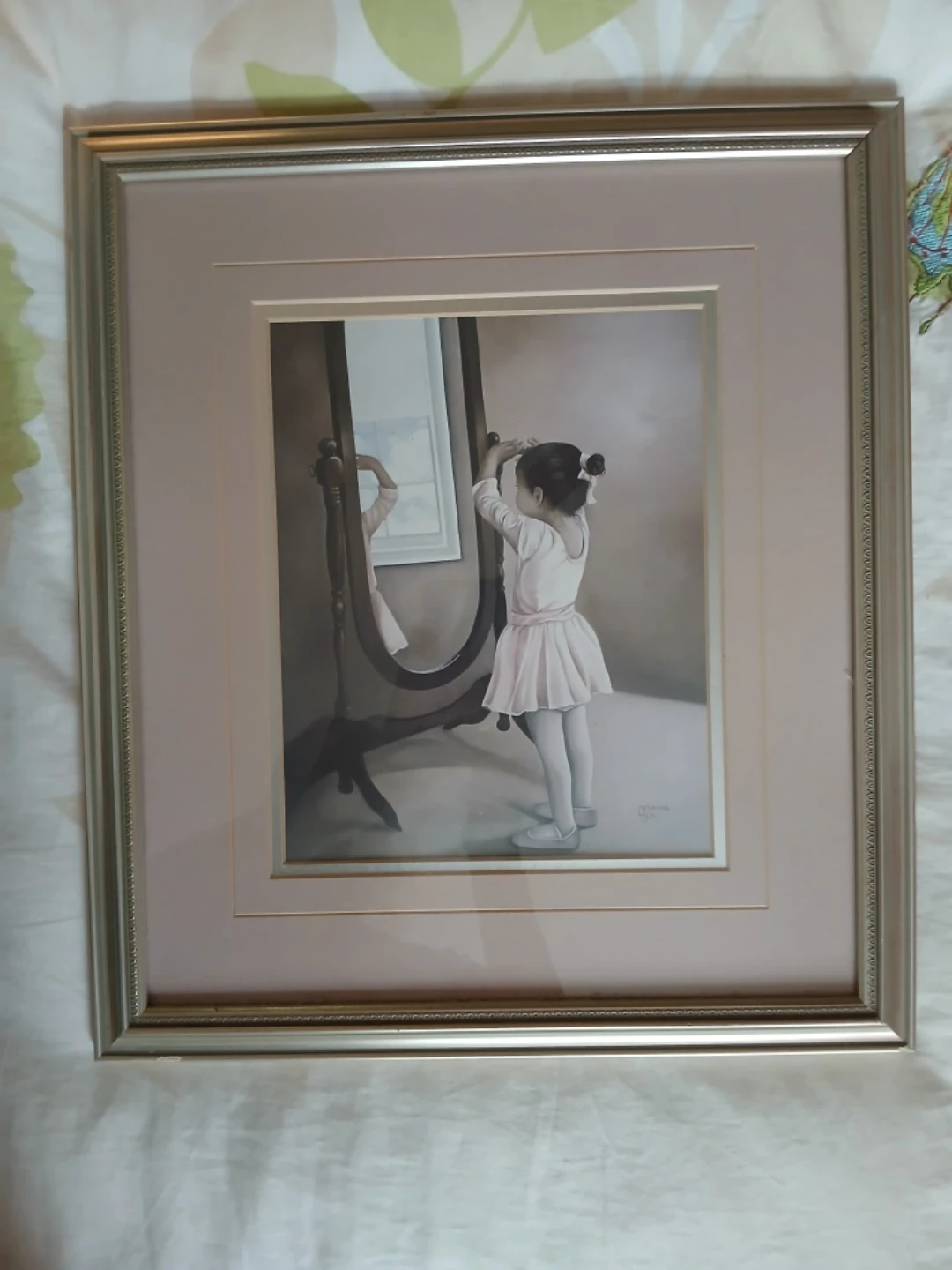 Framed ballerina painting