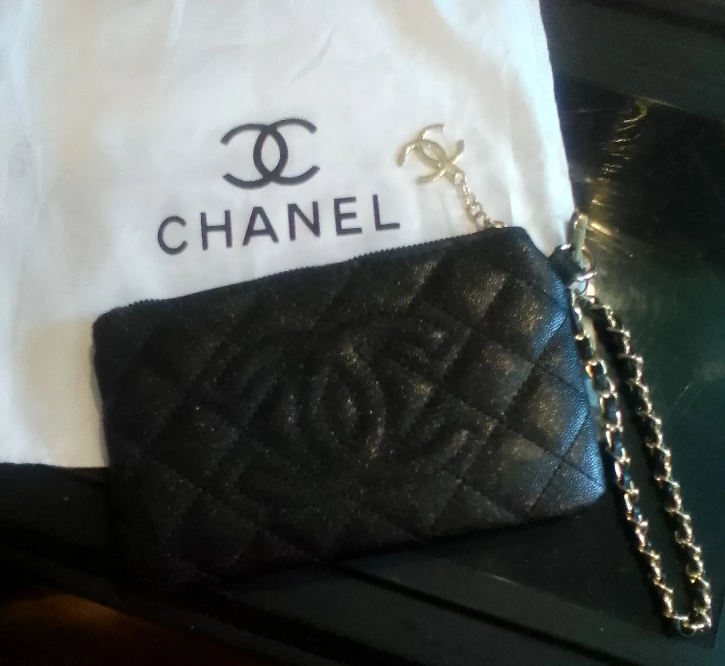 Chanel Quilted Wristlet Pouch Black
