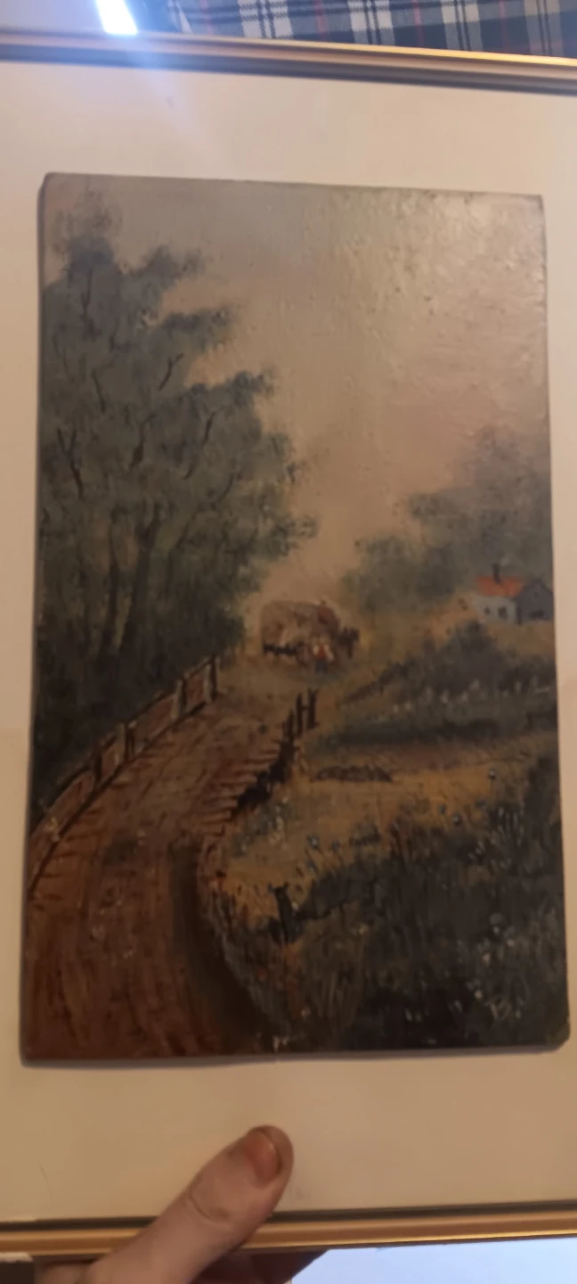 Framed Landscape Painting with Sheep and Farmhouse