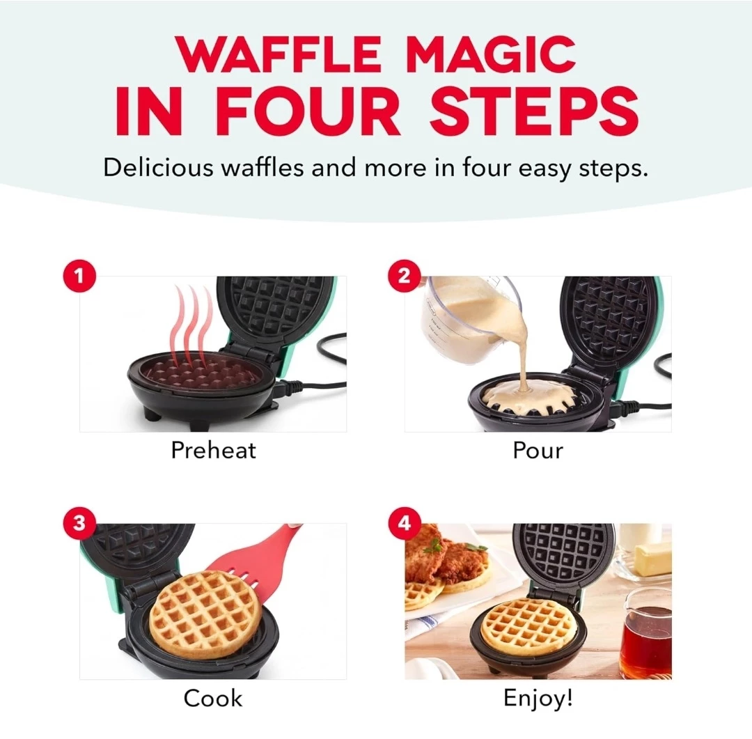 NEW Dash Mini Waffle Maker - Red - photo 2