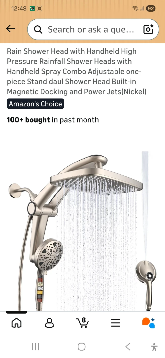 Rain Shower Head with Handheld High Pressure Combo (Nickel)