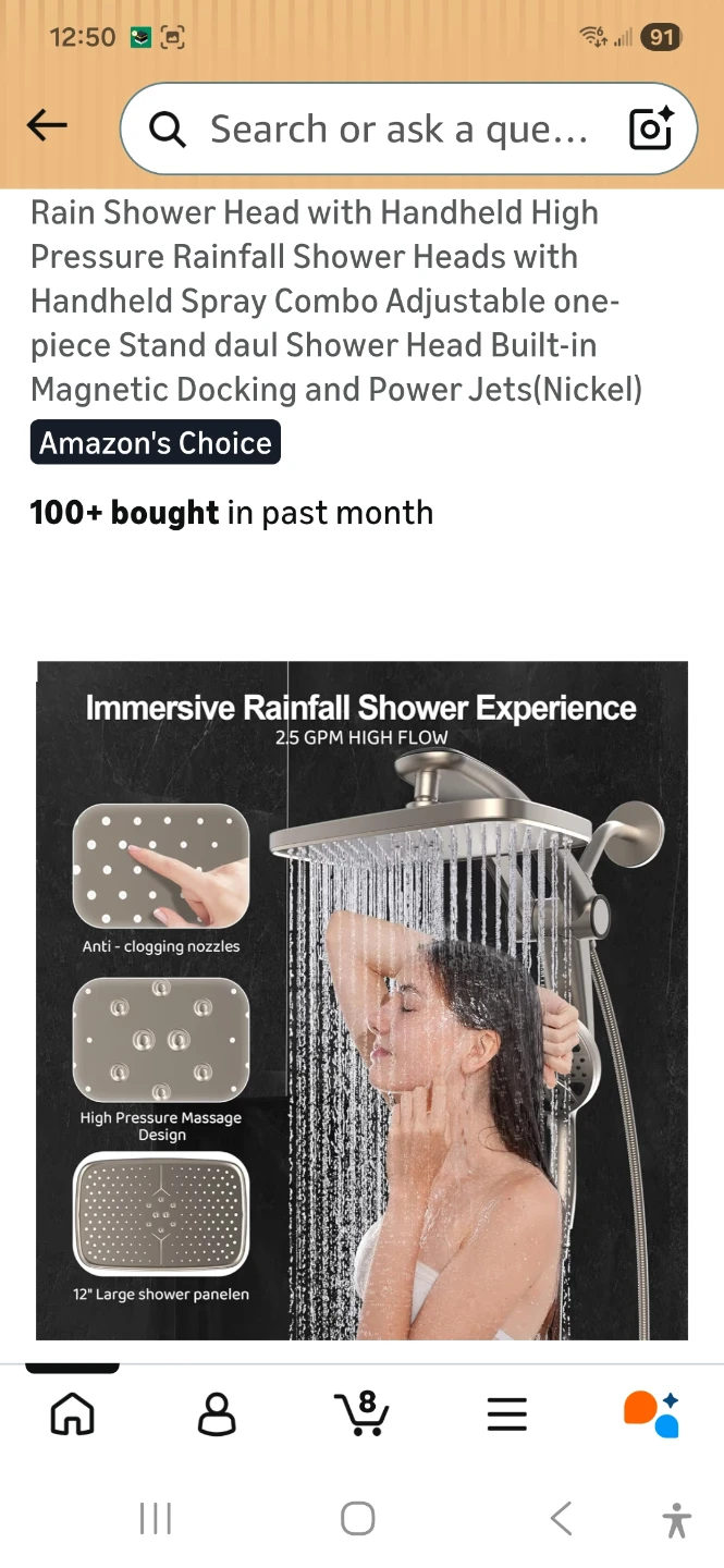 Rain Shower Head with Handheld High Pressure Combo (Nickel) - photo 3