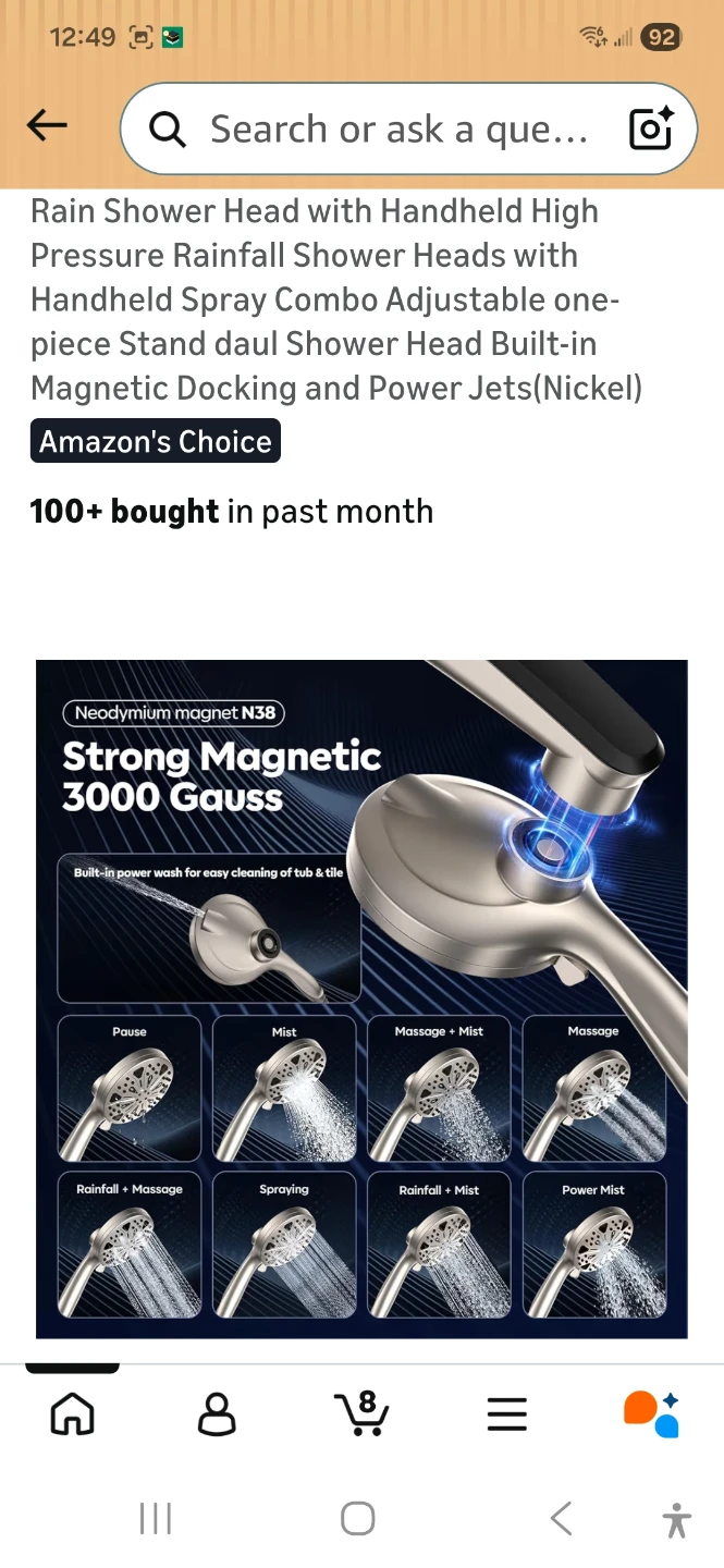 Rain Shower Head with Handheld High Pressure Combo (Nickel) - photo 5