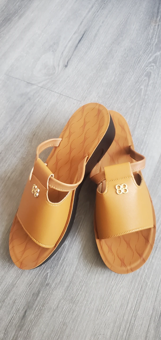Women's Tan Slip-On Sandals with Gold Accents - photo 2