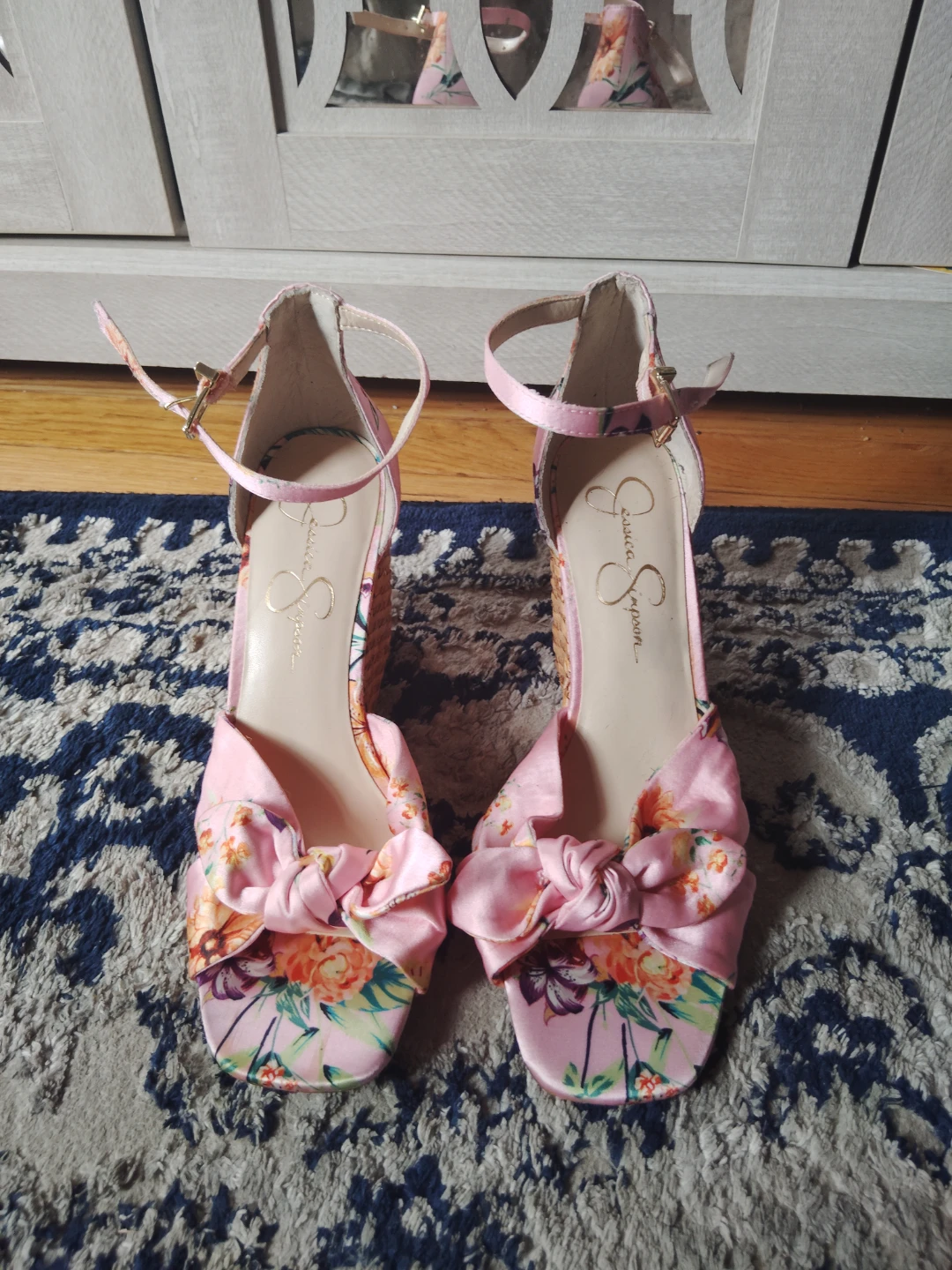Jessica Simpson Pink Floral Wedge Sandals Size 6.5