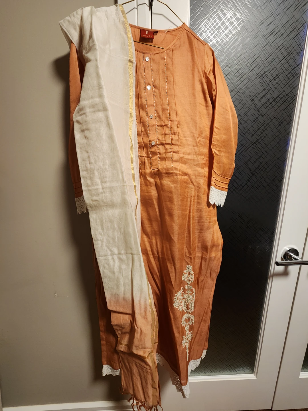 Orange Embroidered Kurta with Dupatta Set - photo 3