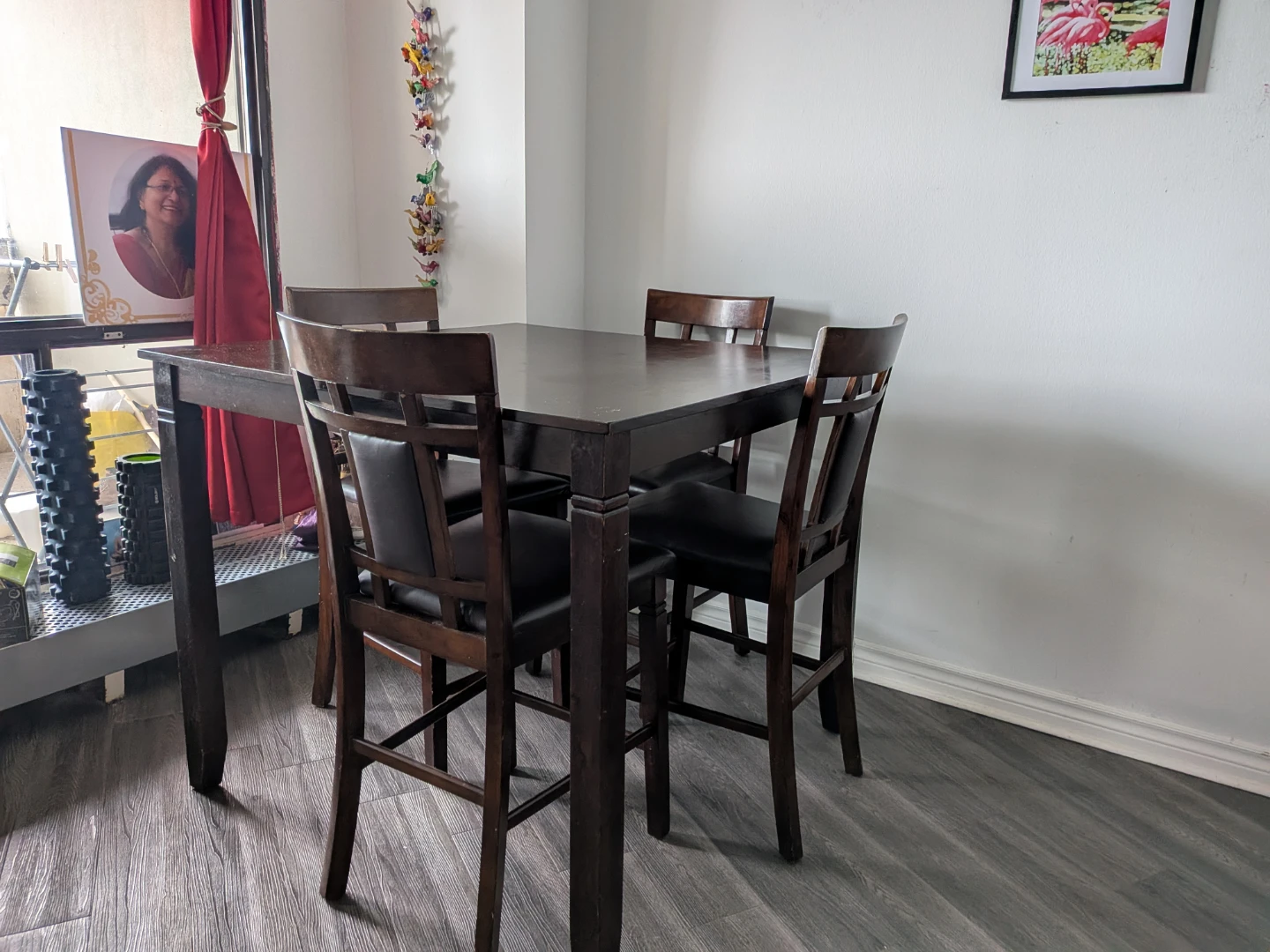 Dark Wood Counter Height Table Set with 4 Chairs