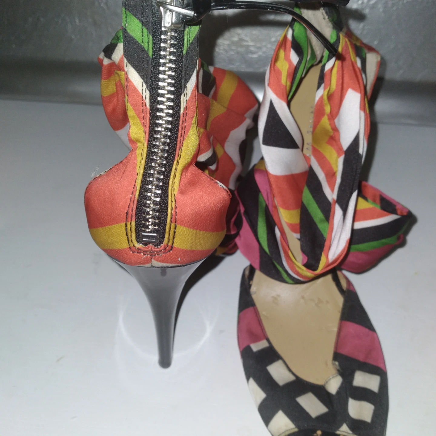 Pucci inspired Nine West Women's Peep Toe scarf-wrapped heels