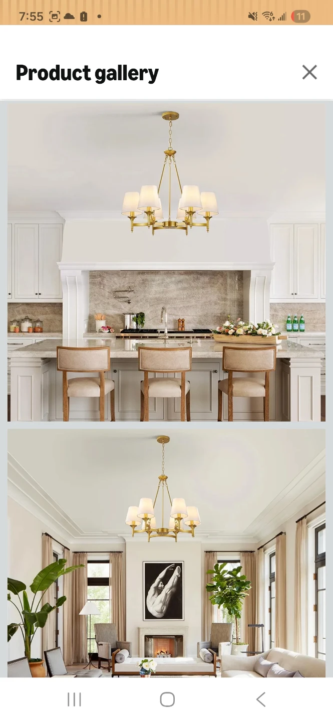 Brass 6-Light Chandelier with White Shades - photo 3