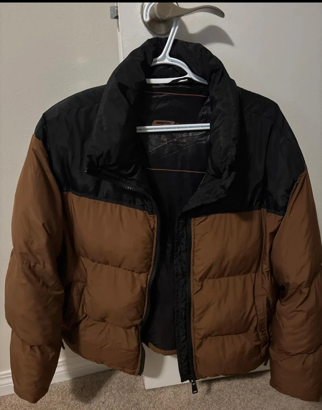 Brown and Black Puffer Jacket - Size Medium