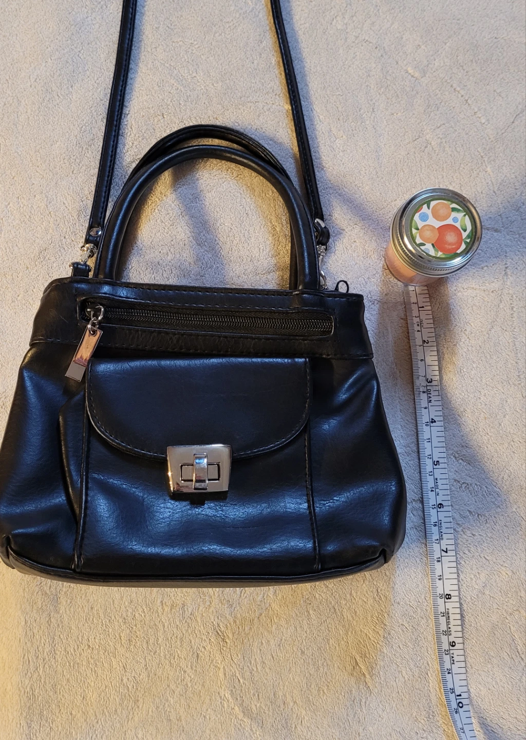 Black Faux Leather Handbag with Shoulder Strap - photo 3