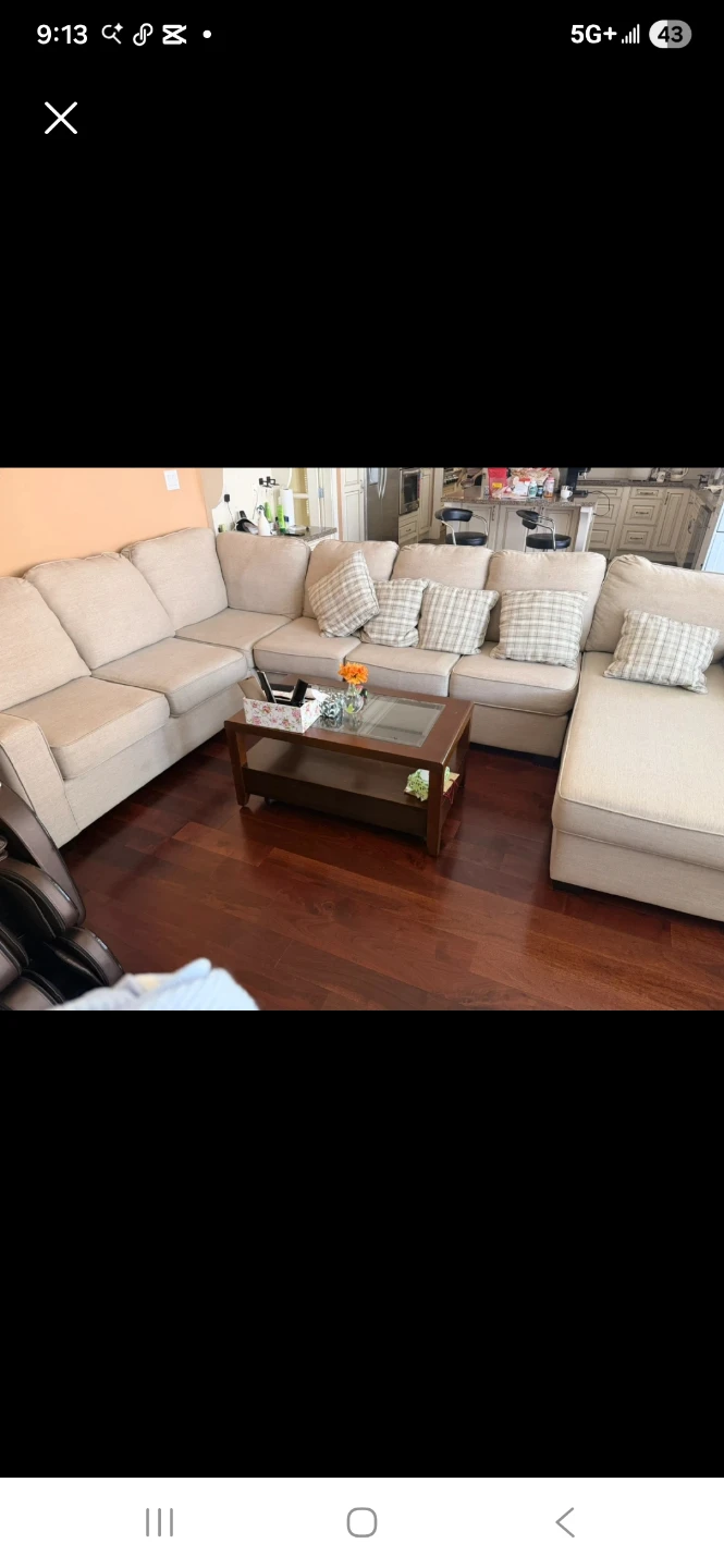 Large Sectional Sofa - Light Beige Fabric