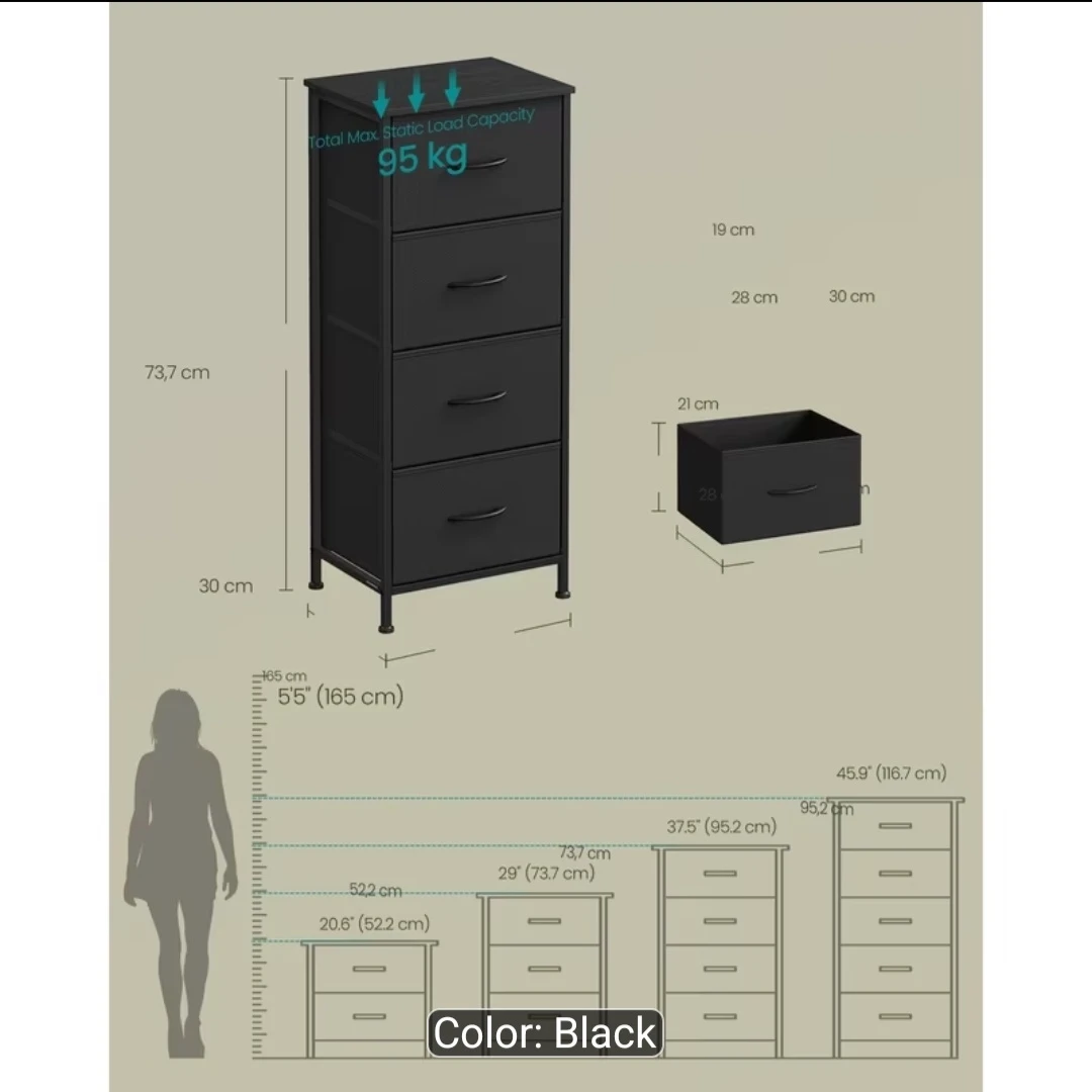 Black 4-Drawer Fabric Dresser - photo 4