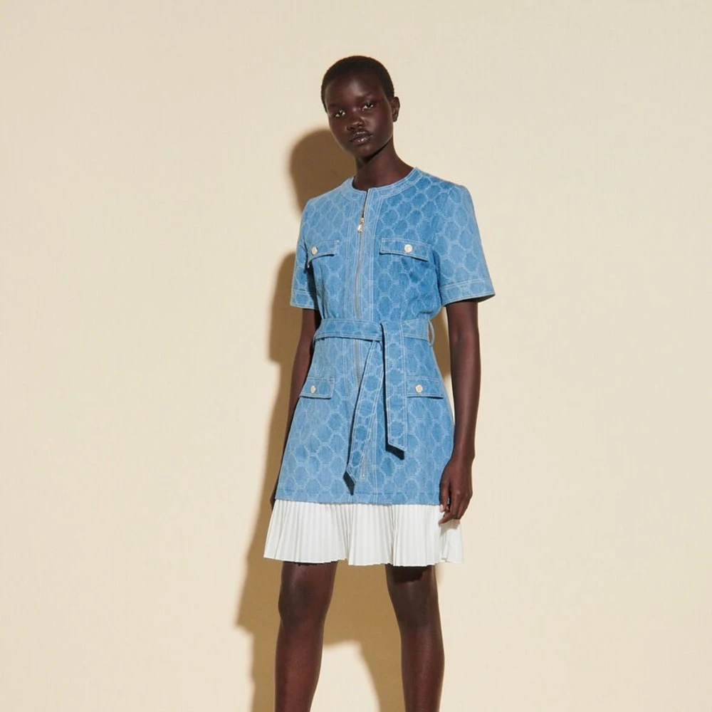 Sandro jacquard denim mini dress not comewith belt - photo 3