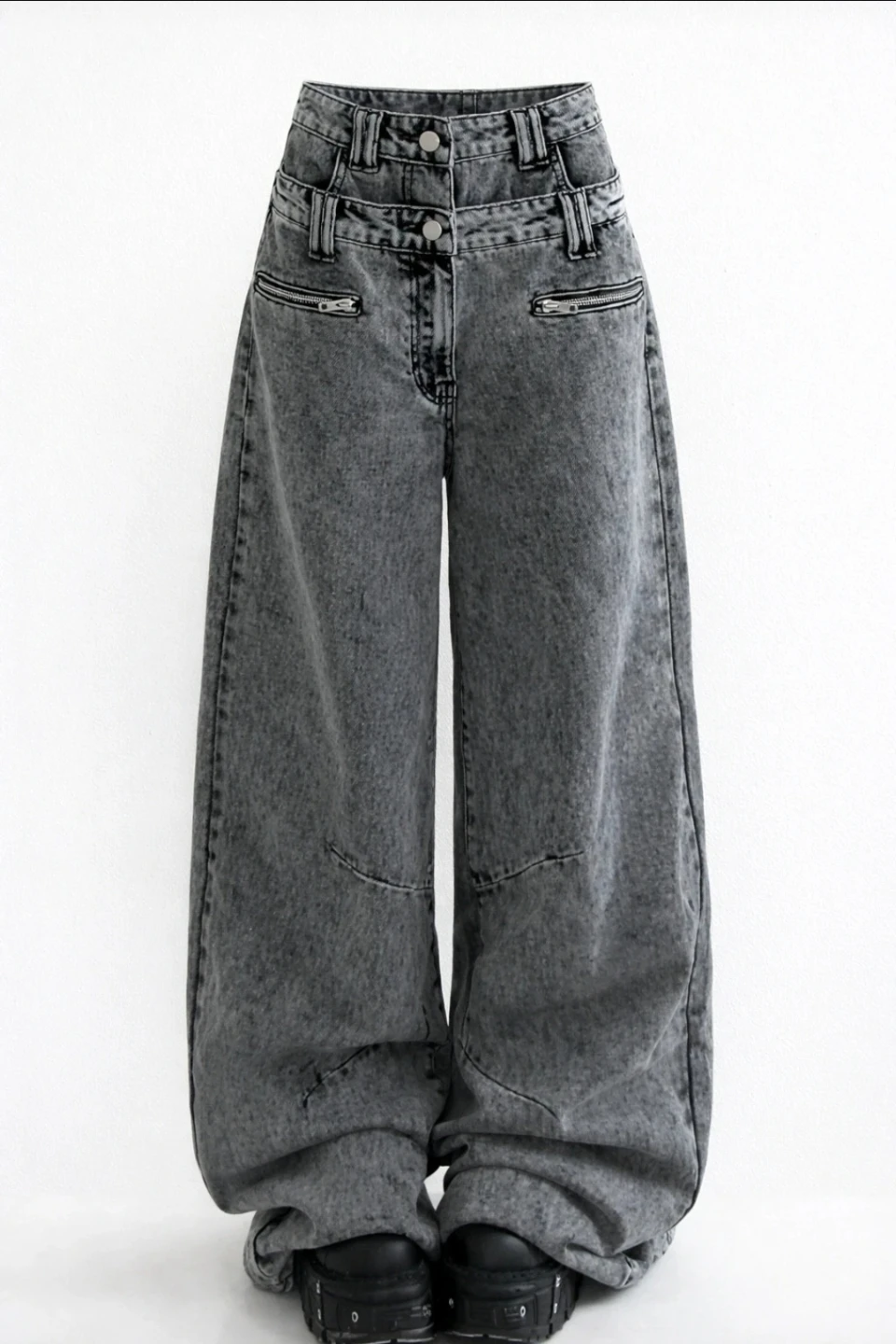 Womens Wide Leg Acid Wash Jeans