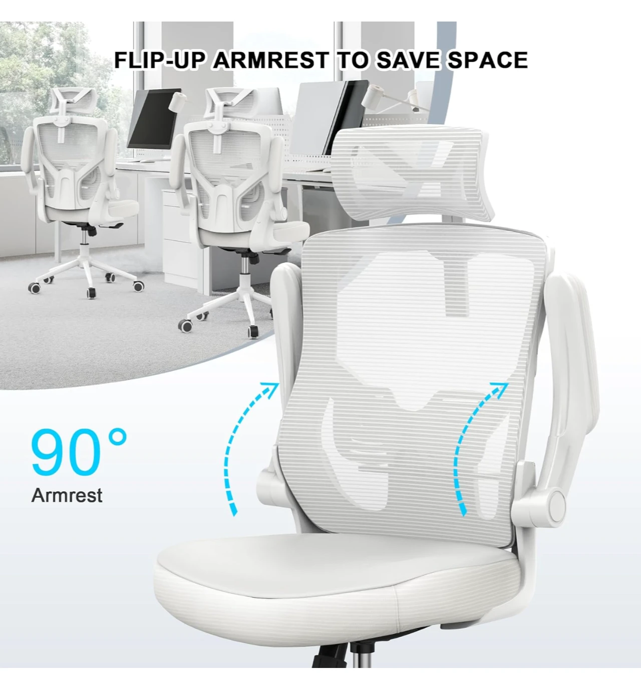 White Ergonomic Office Chair with Adjustable Lumbar Support - photo 2