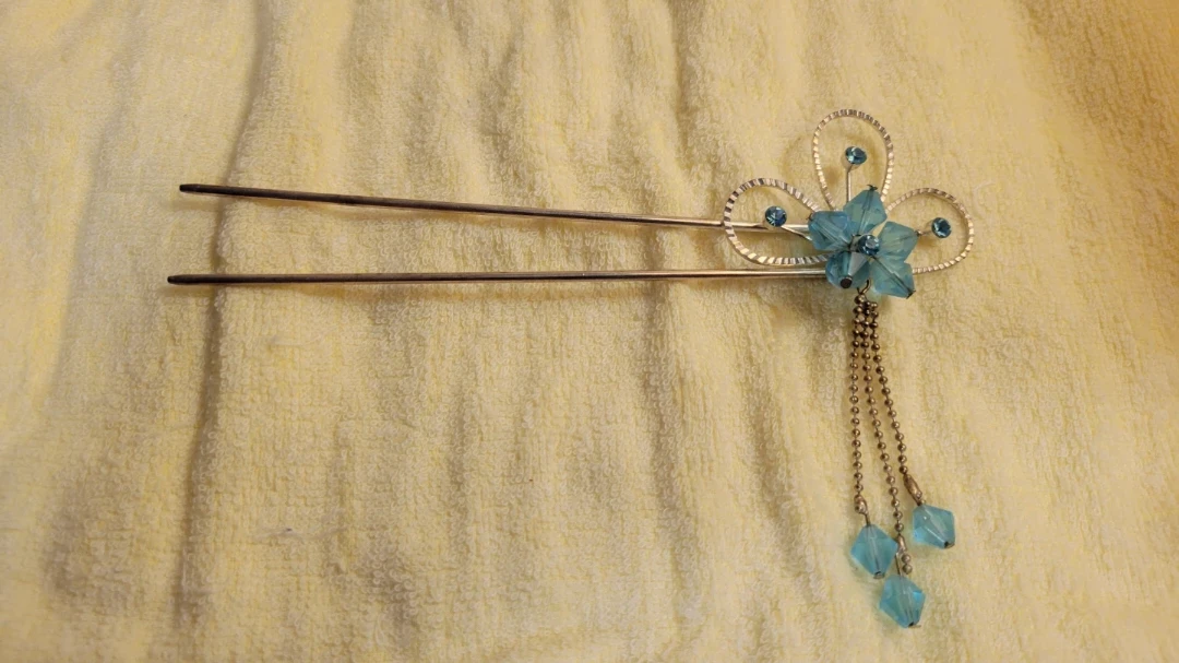 Blue Flower Hair Stick with Dangling Beads - photo 2