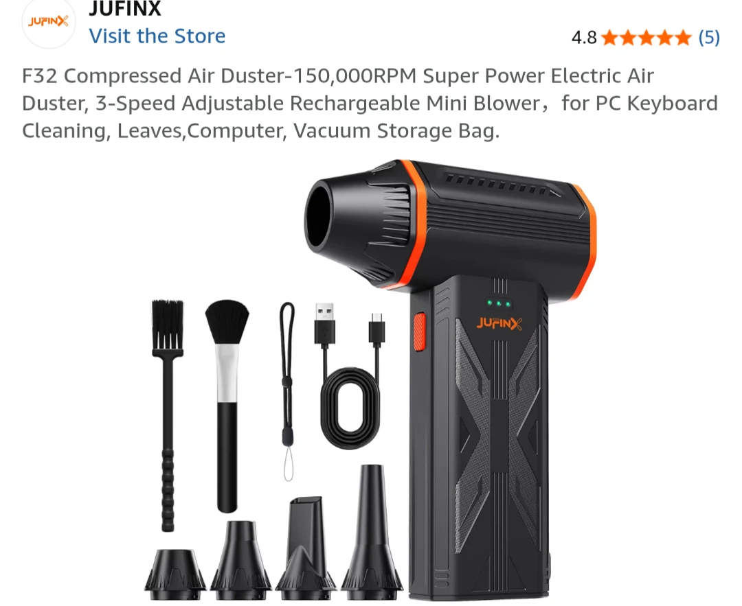 JUFINX F32 Compressed Air Duster - Rechargeable Mini Blower