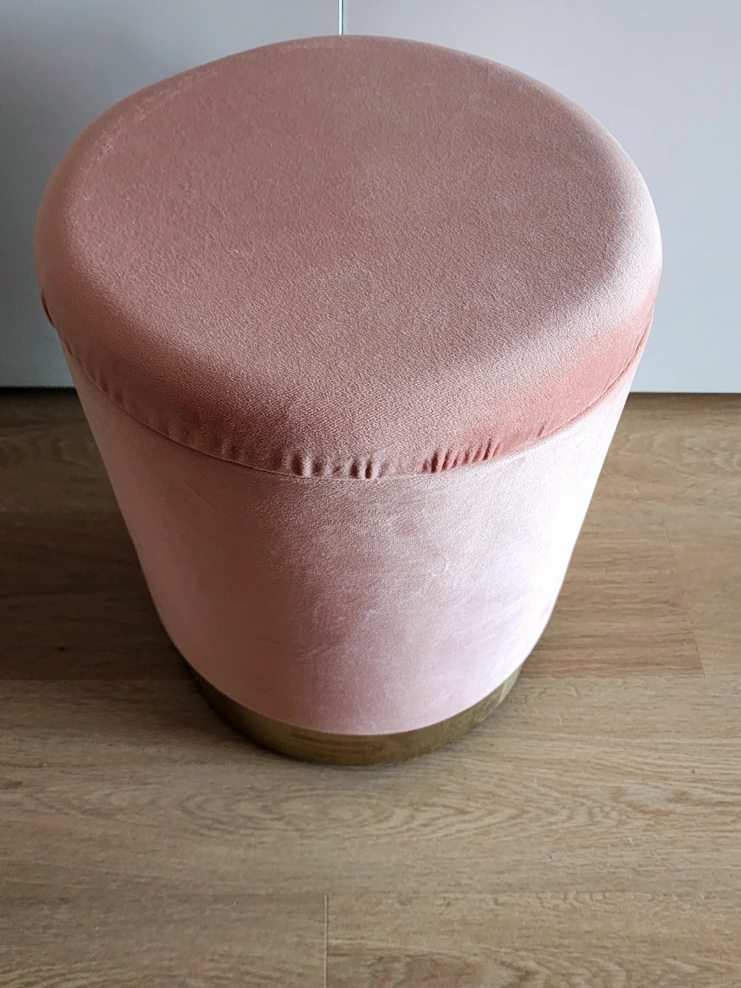 Pink Velvet Storage Ottoman with Wood Tray Top