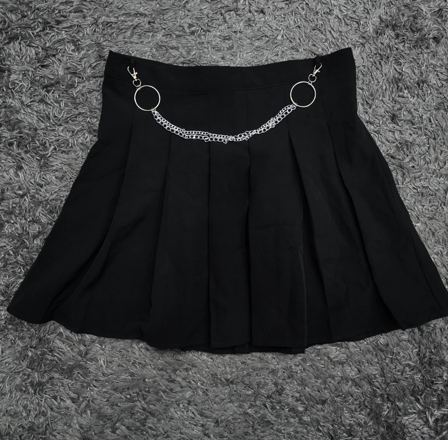 Black Pleated Skirt with Chain Detail, Grunge