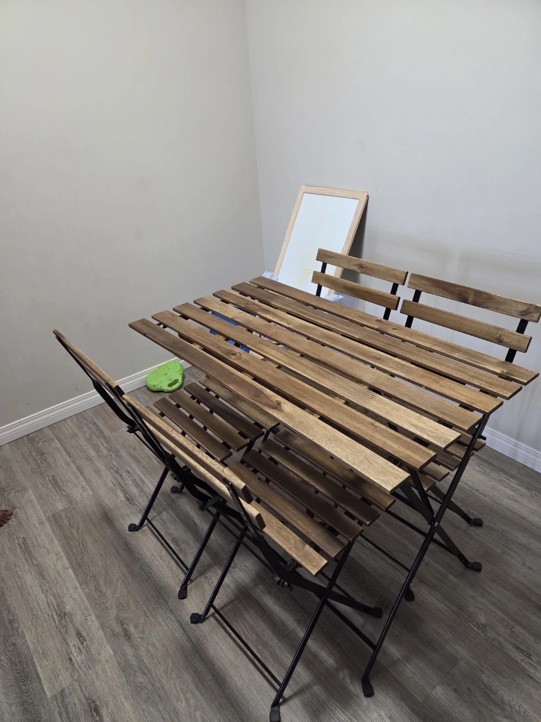 Patio or dining Acacia foldable table and four chairs