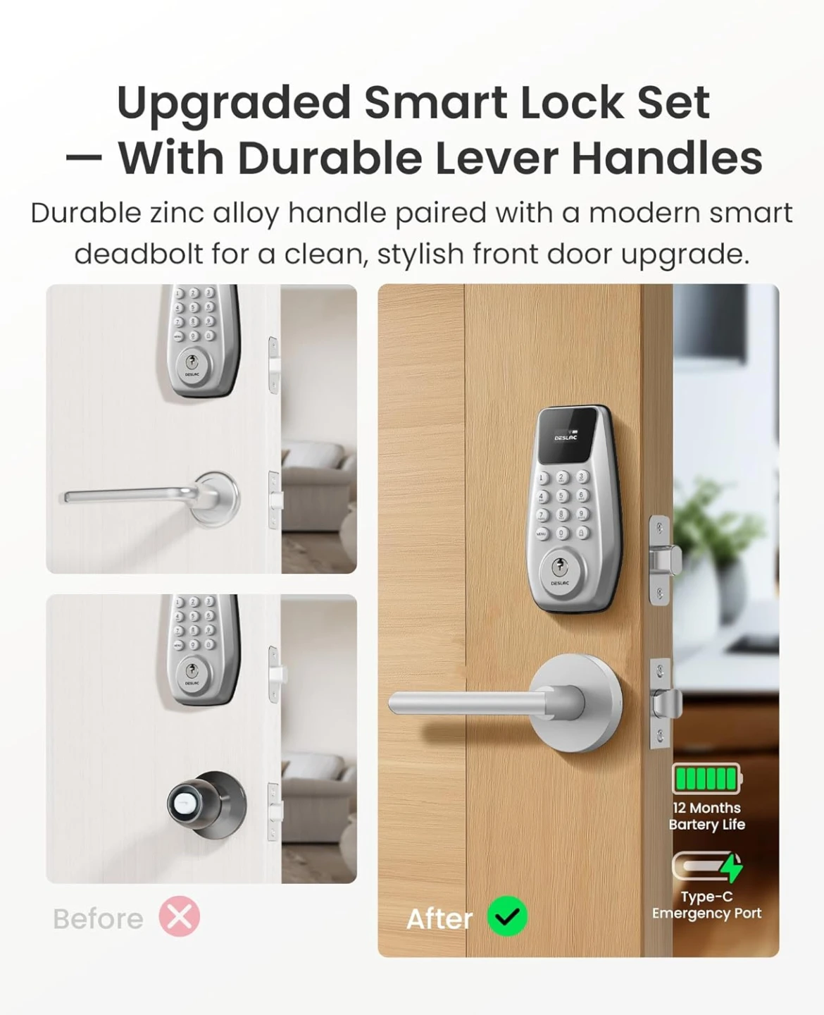 Smart Keyless Entry Lock C100 Plus with Lever Handle - Silver - photo 5