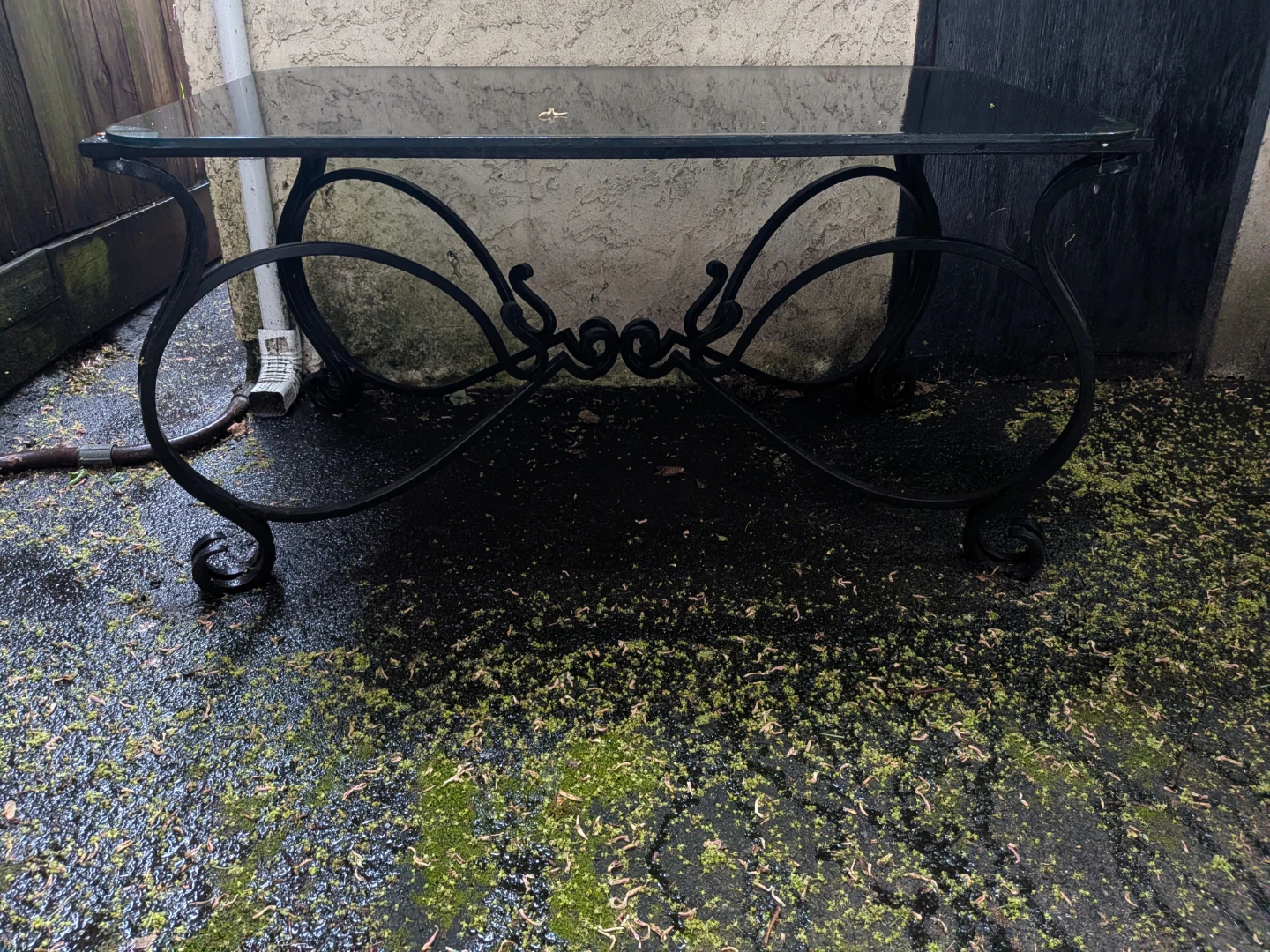 Paul Ferrante Black Glass & Wrought Iron Coffee Table