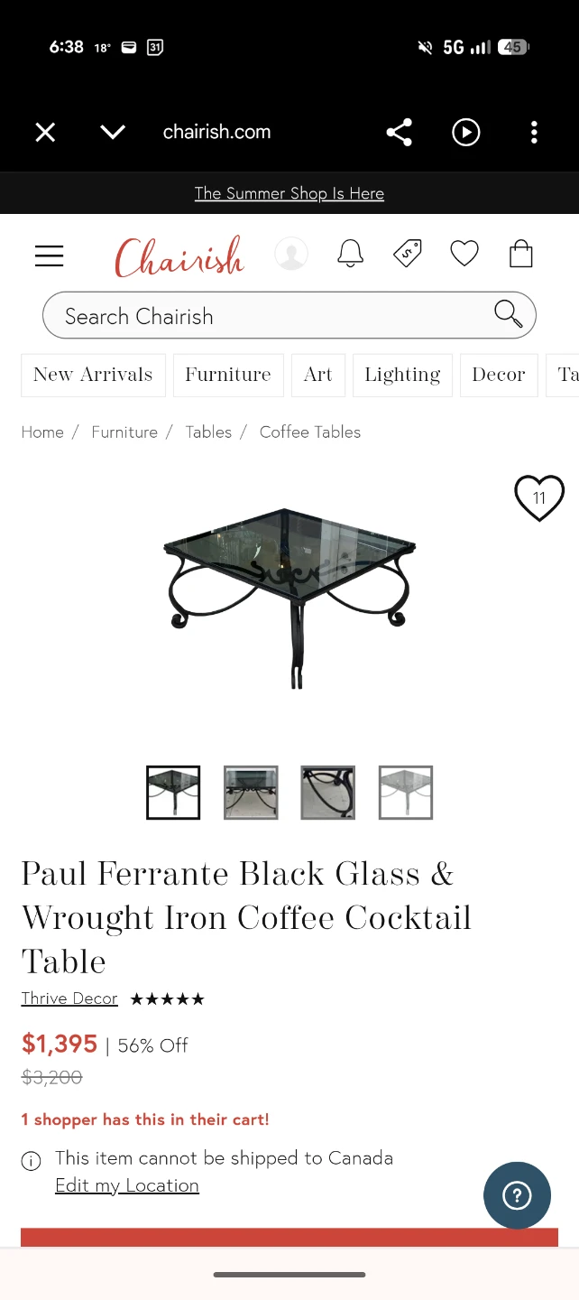 Paul Ferrante Black Glass & Wrought Iron Coffee Table - photo 3