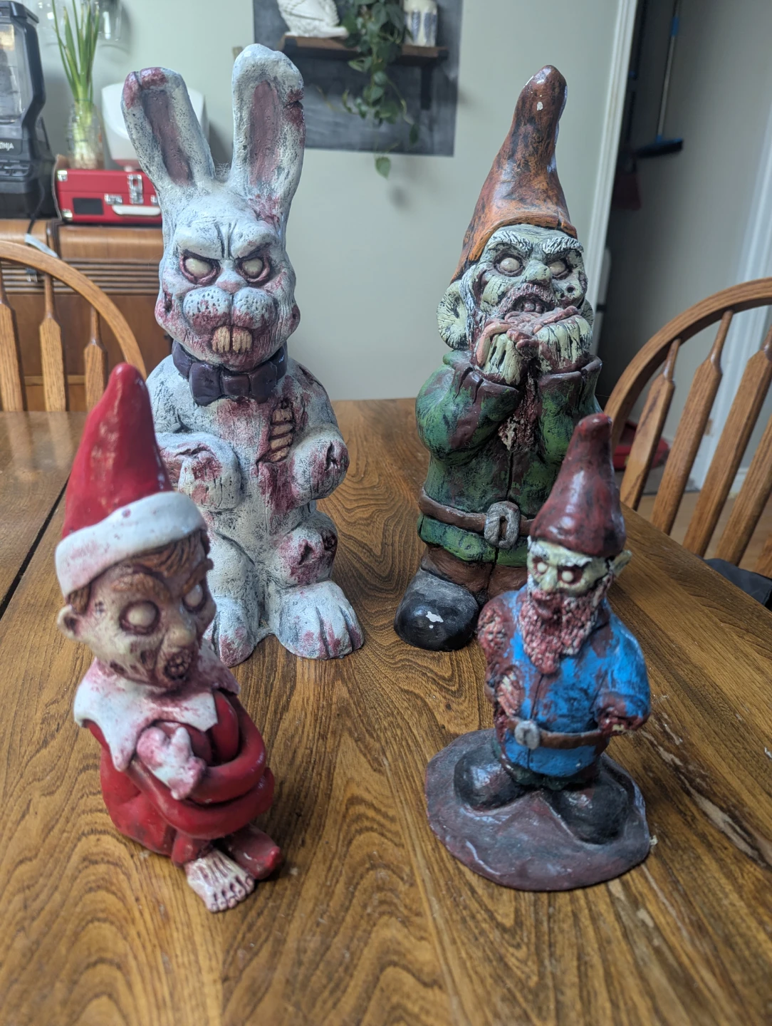 Zombie Garden Gnomes and Bunny - Spooky Decor Set