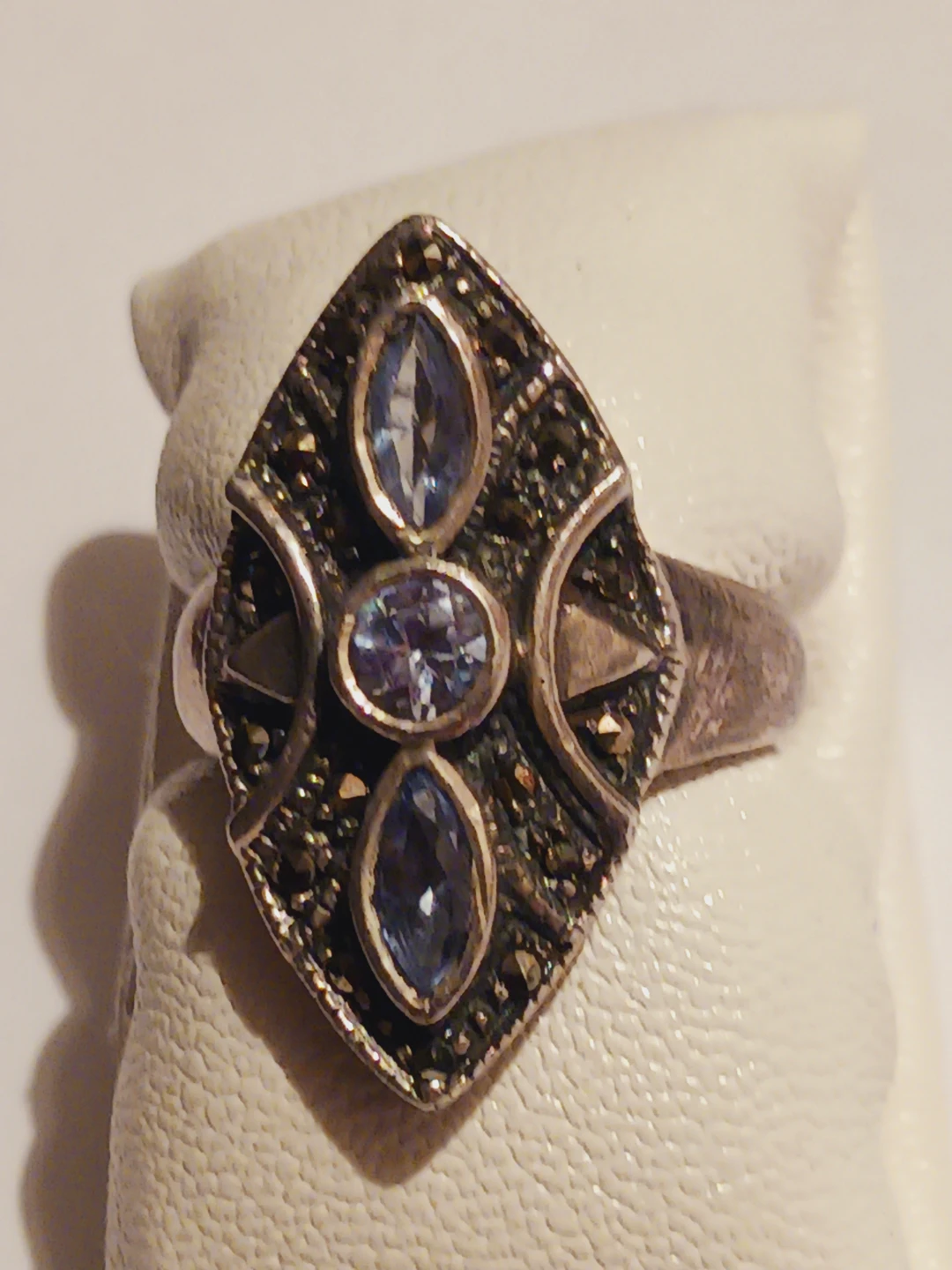 Marquise Art Deco Sterling Silver Aquamarine Ring. - photo 3