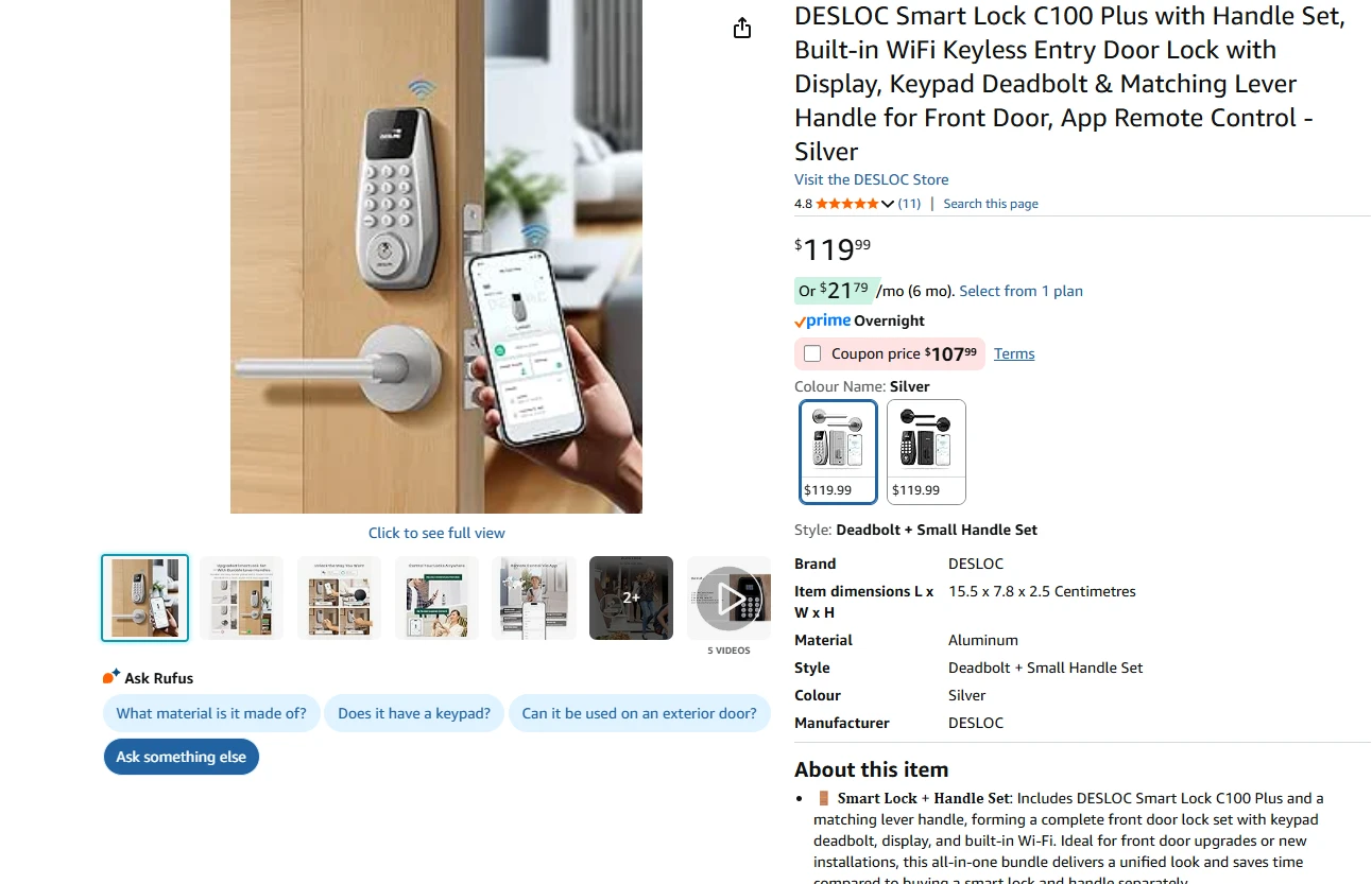 Smart Keyless Entry Lock C100 Plus with Lever Handle - Silver - photo 2