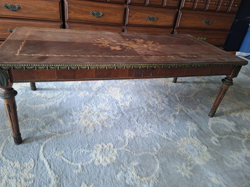 Vintage Wood Marquetry Coffee Table with Floral Inlay - photo 3