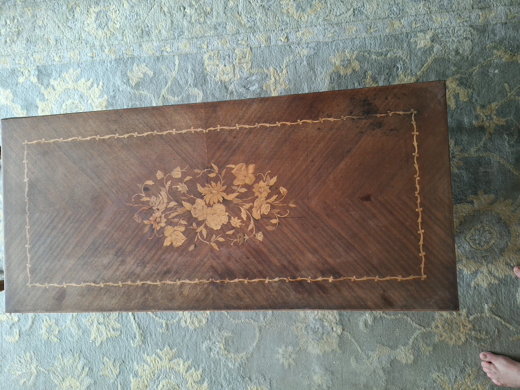 Vintage Wood Marquetry Coffee Table with Floral Inlay - photo 5