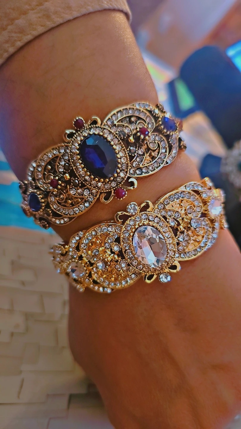 Ornate Gold-Tone Bracelet with Crystals and Gemstones