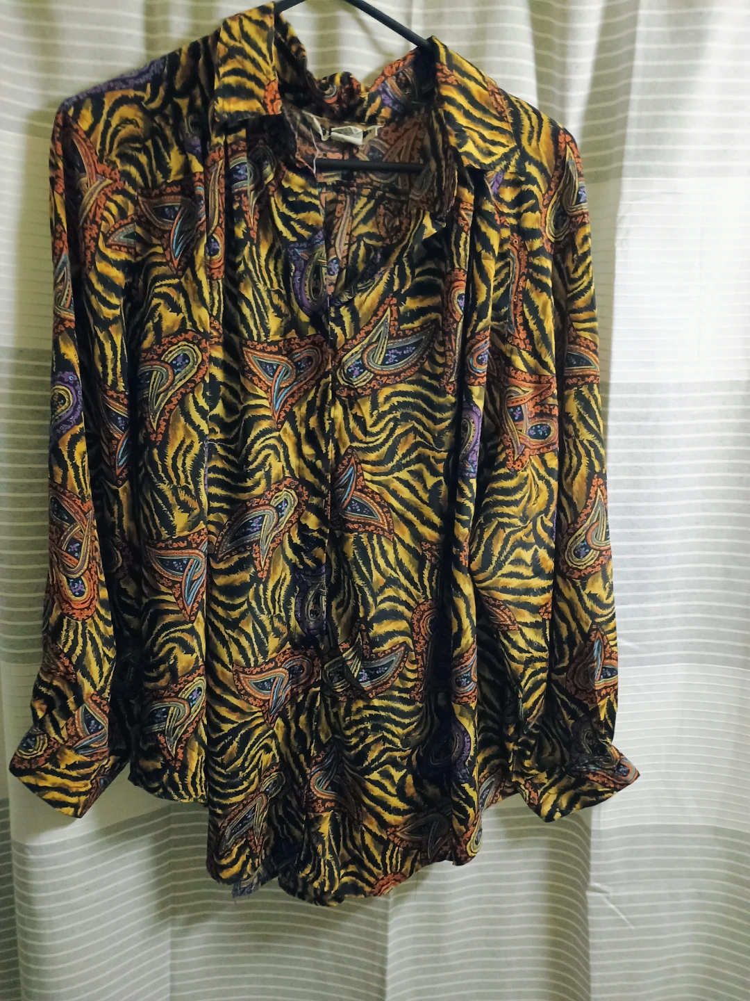 Vibrant Paisley and Zebra Print Button-Up Blouse