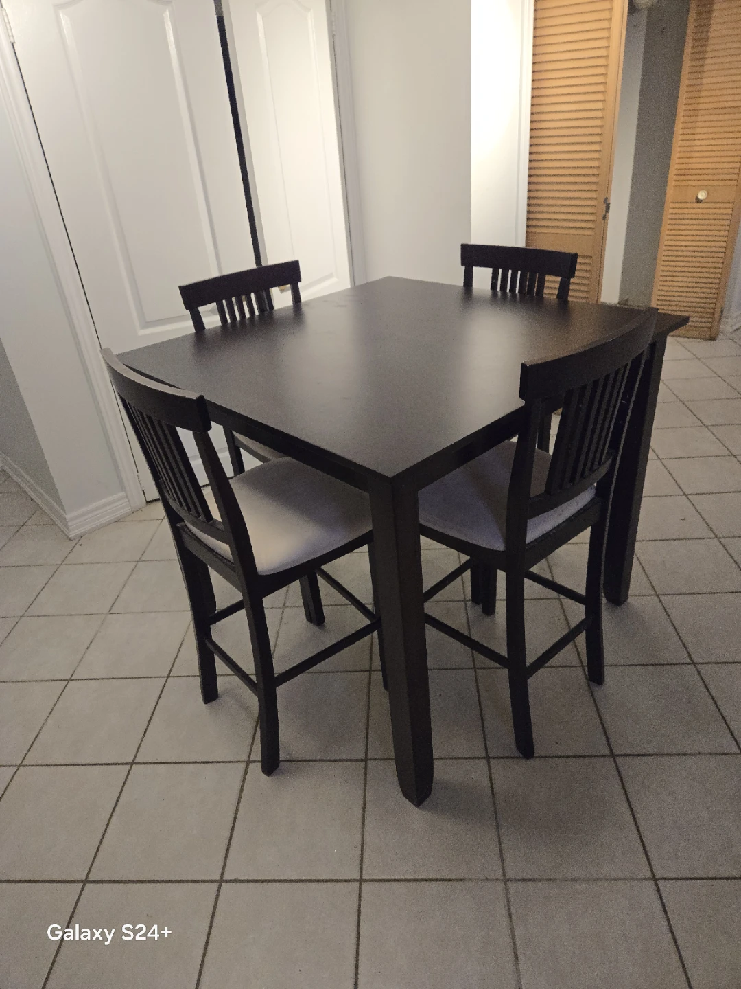 Dark Wood Counter Height Dining Set with 4 Chairs