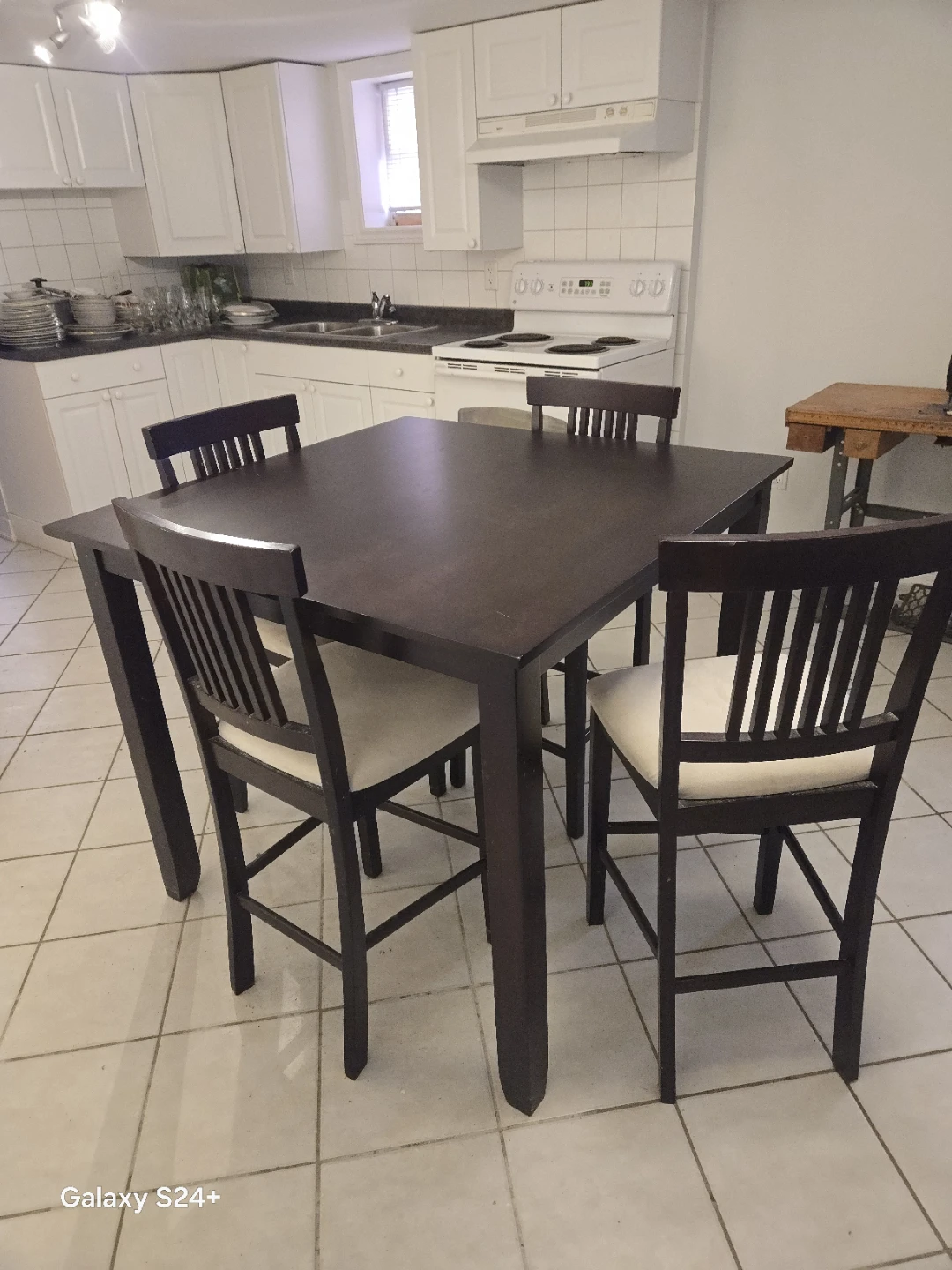 Dark Wood Counter Height Dining Set with 4 Chairs - photo 3