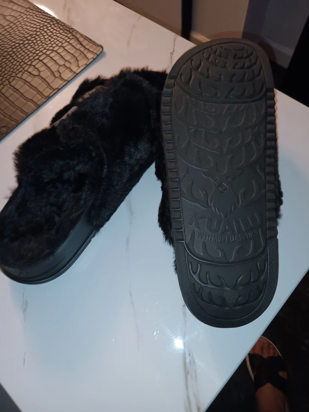 Black KUAIKU Faux Fur Slides - Size women's 11 - photo 3
